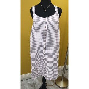 Artisan NY Burgundy Striped Linen Shift Dress M Coastal Nautical Boho Casual